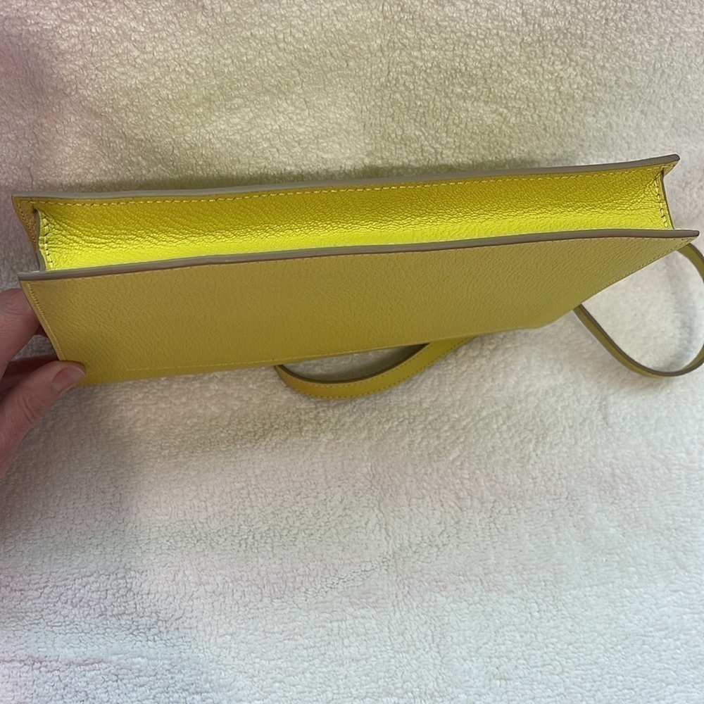 HERMES Faco II Chèvre Mysore Shoulder Bag Clutch Lemon Yellow - Picture 4 of 11